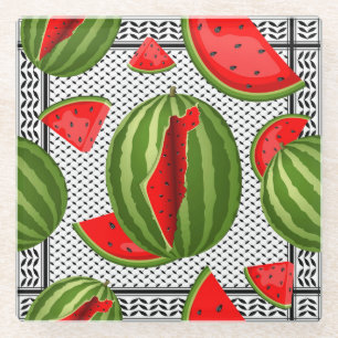 Watermelon Palestine Map Slice Glass Coaster