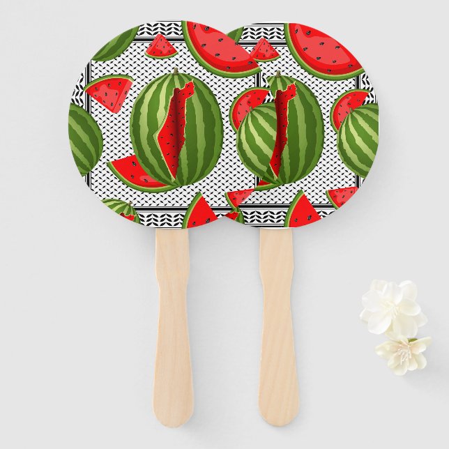 Watermelon Palestine Map Slice Hand Fan (Front and Back)