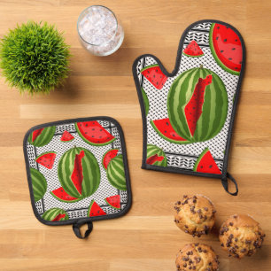 Watermelon Palestine Map Slice Oven Mitt & Pot Holder Set