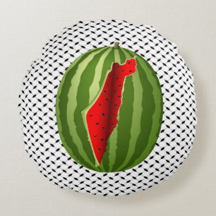 Watermelon Palestine Map Slice Round Cushion