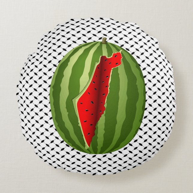 Watermelon Palestine Map Slice Round Cushion (Front)