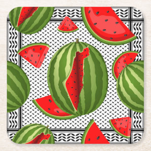Watermelon Palestine Map Slice Square Paper Coaster