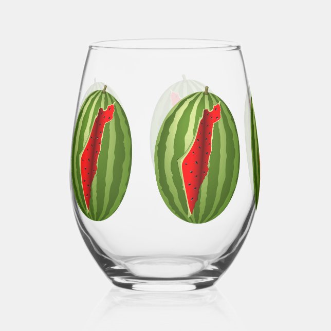 Watermelon Palestine Map Slice Stemless Wine Glass (Front)