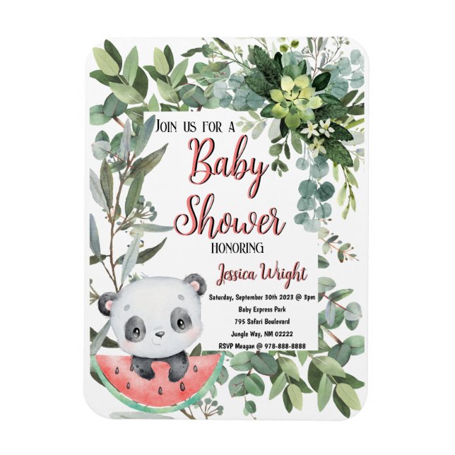 Watermelon Panda Watercolor Baby Shower Magnet (Vertical)