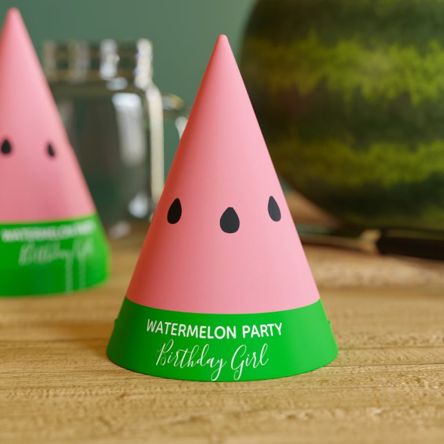 Watermelon Party Birthday Girl Pink Paper Hat (One in a melon? You'll need a watermelon  party hat!)