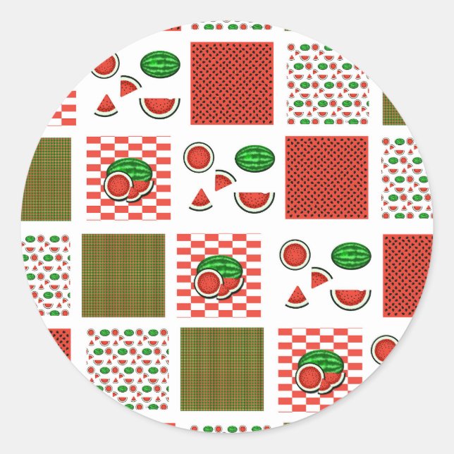 Watermelon Patchwork Classic Round Sticker (Front)