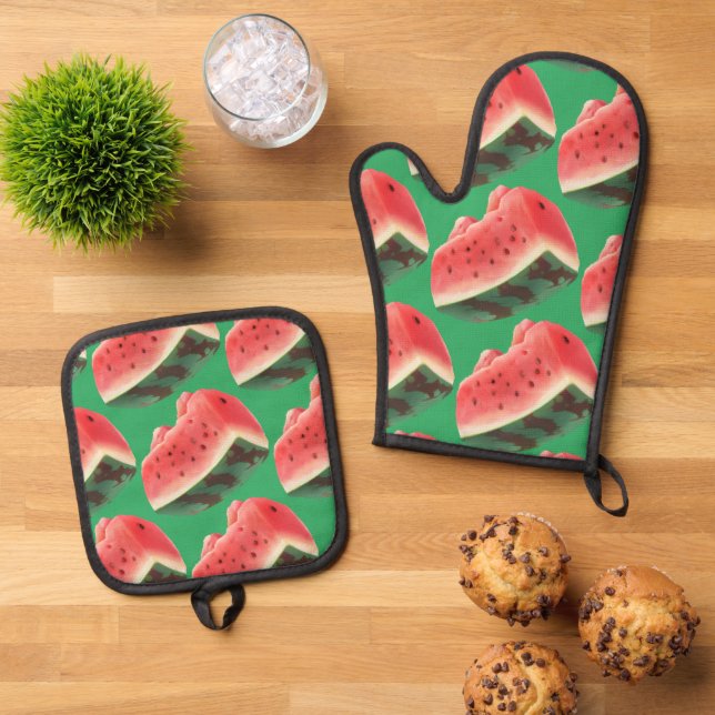 Watermelon Pattern Oven Mitt & Pot Holder Set (Top Down)