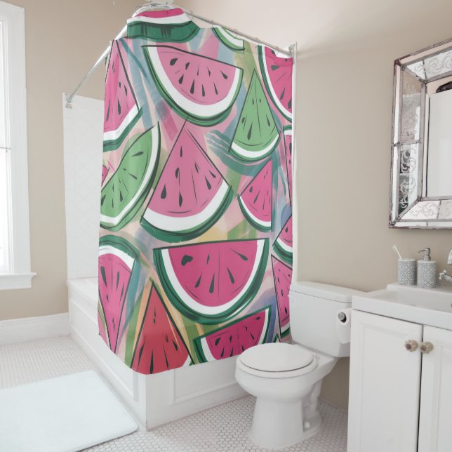Watermelon Pattern Shower Curtain (In Situ)