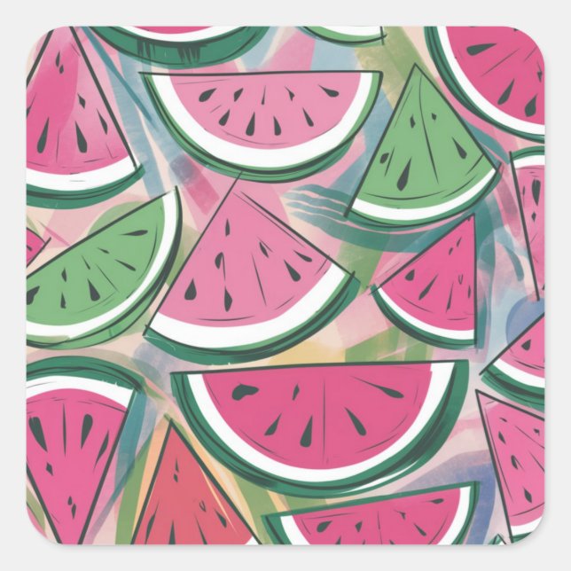 Watermelon Pattern Square Sticker (Front)