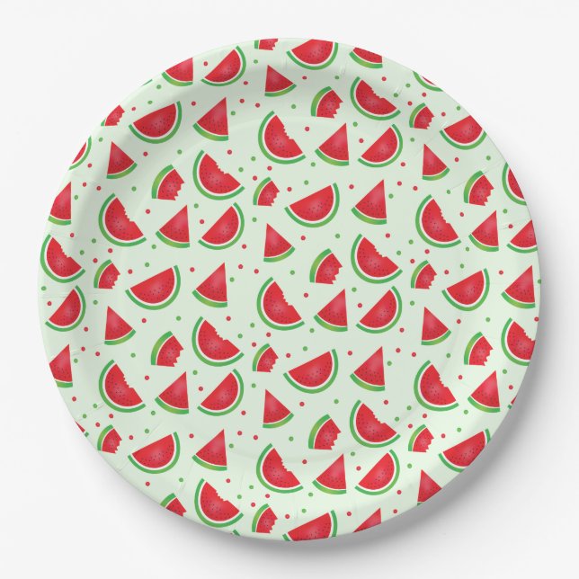 Watermelon Pattern Summertime Melon Fruit Paper Plate (Front)