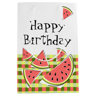 Watermelon Pieces Check Birthday Medium Gift Bag