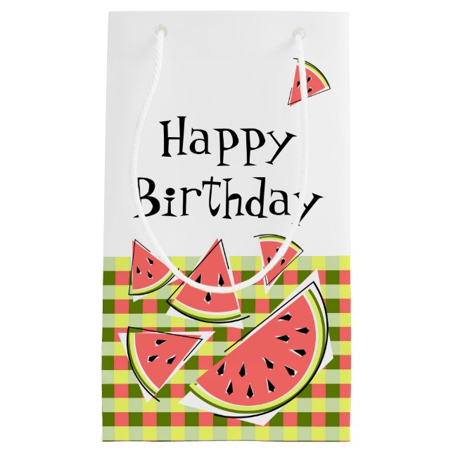 Watermelon Pieces Check Birthday Small Gift Bag (Front)