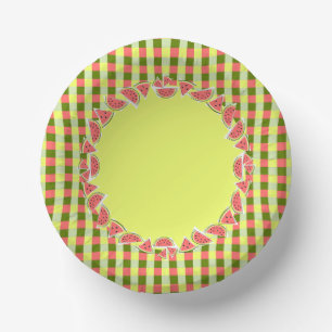 Watermelon Pieces Check border Paper Plate