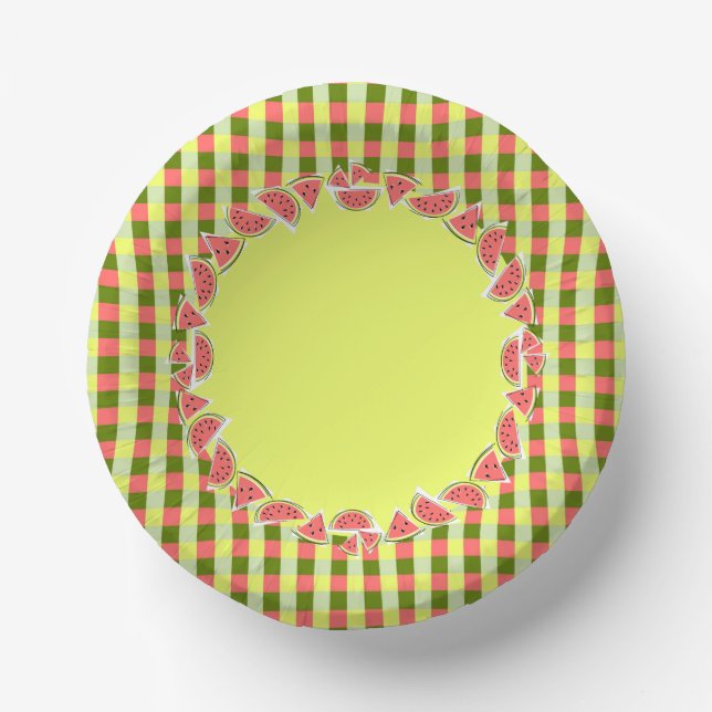 Watermelon Pieces Check border  Paper Plate (Front)
