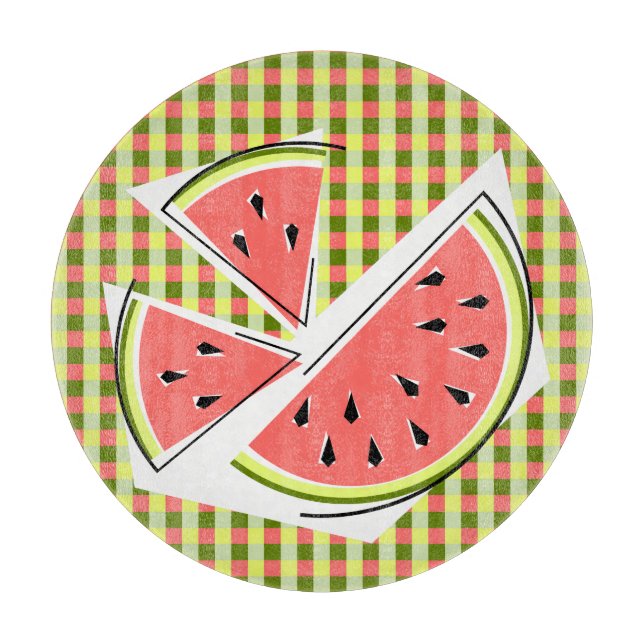 Watermelon Pieces Check cutting board round (Front)