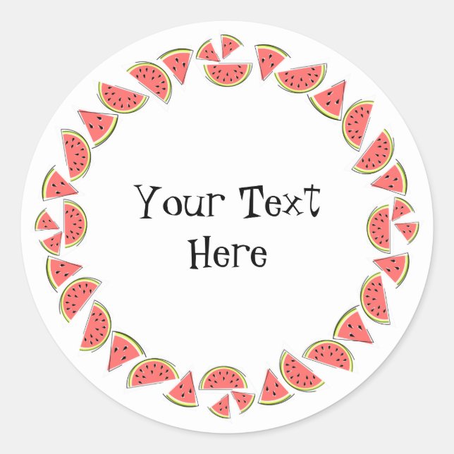 Watermelon Pieces Circle Text Classic Round Sticker (Front)