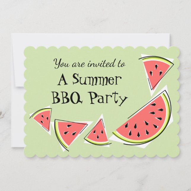 Watermelon Pieces Green Summer BBQ horizontal Invitation (Front)