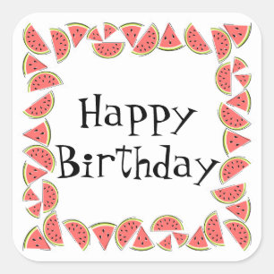 Watermelon Pieces Square Happy Birthday Sticker