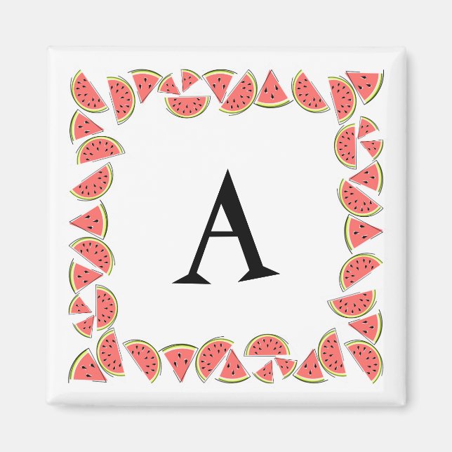 Watermelon Pieces Square Monogram Magnet (Front)