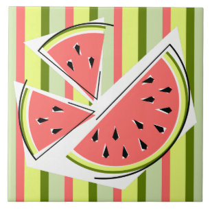 Watermelon Pieces Stripe Classic Ceramic Tile