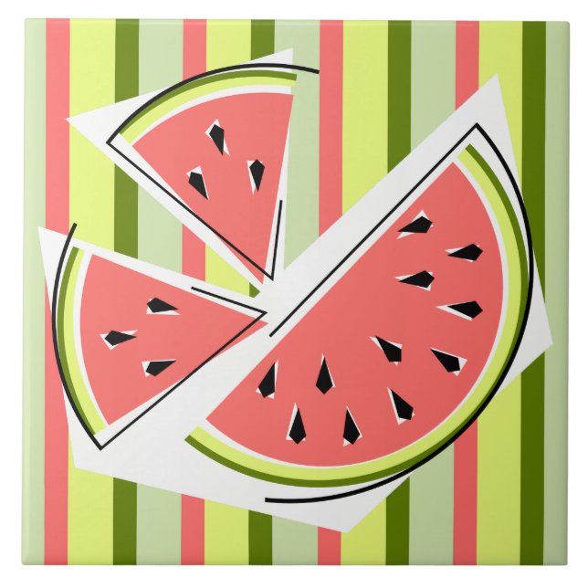 Watermelon Pieces Stripe Classic Ceramic Tile (Front)