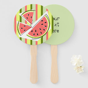 Watermelon Pieces Stripe Classic Text Hand Fan