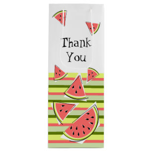 Watermelon Pieces Stripe Classic Thank You Wine Gift Bag