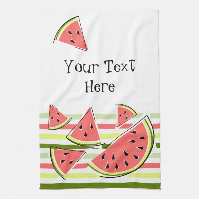Watermelon Pieces Stripe Thin Text kitchen towel (Vertical)