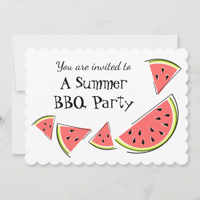Watermelon Pieces Summer BBQ invitation horizontal (Front)