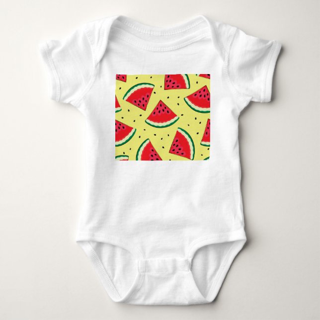 Watermelon Pieces: Summer Yellow Pattern Baby Bodysuit (Front)