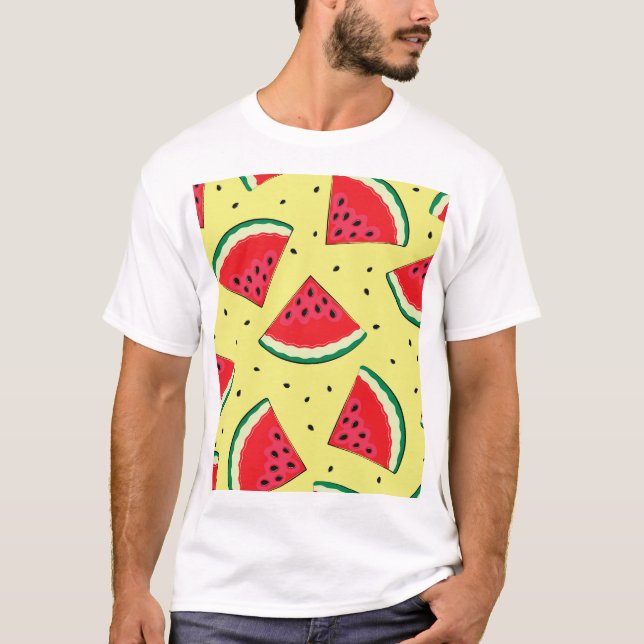 Watermelon Pieces: Summer Yellow Pattern T-Shirt (Front)