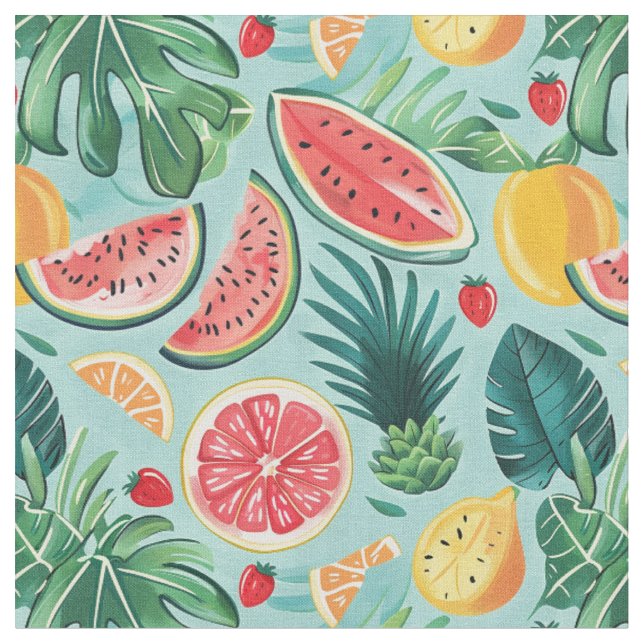 Watermelon, Pineapple & Citrus Pattern Fabric (Close Up)