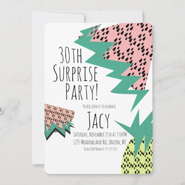 Watermelon Pineapple Geometric Surprise Party Invitation (Front)