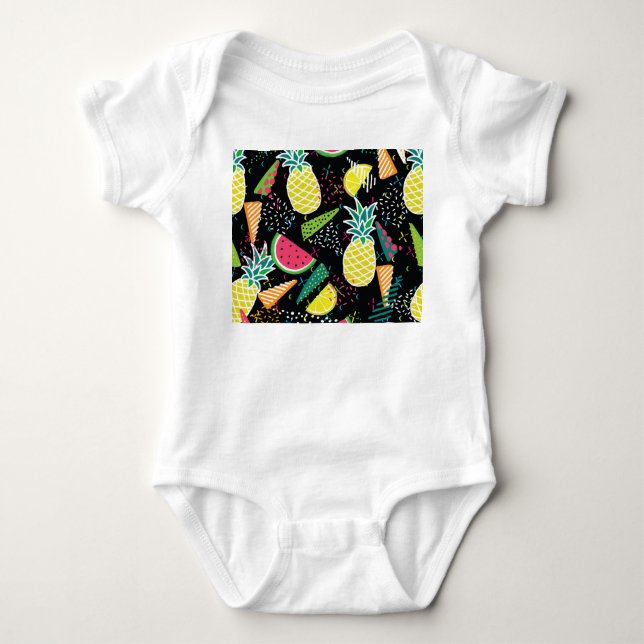 Watermelon Pineapple: Geometrical Seamless Pattern Baby Bodysuit (Front)