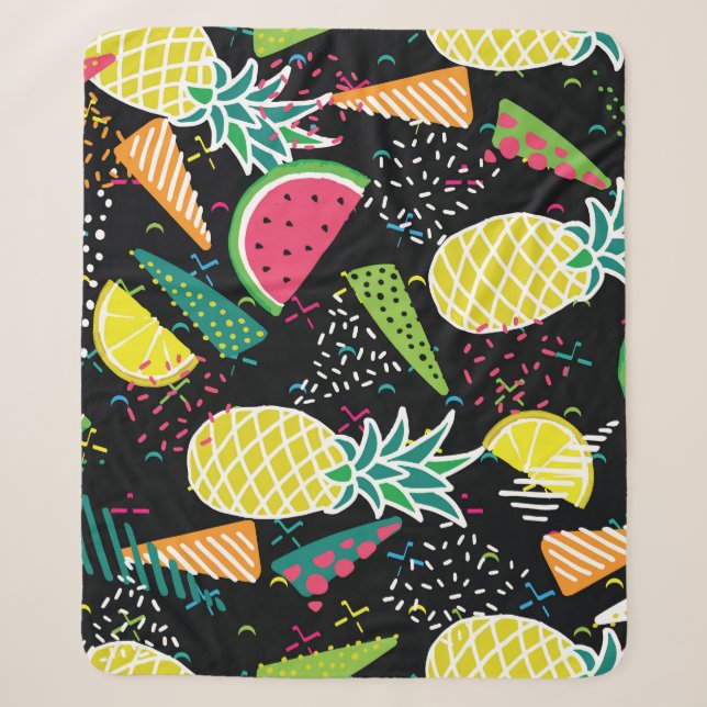 Watermelon Pineapple: Geometrical Seamless Pattern Sherpa Blanket (Front)