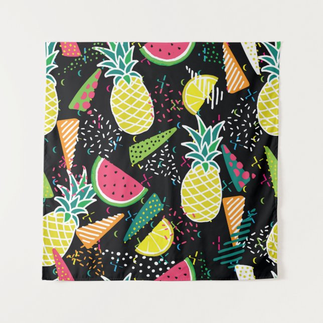Watermelon Pineapple: Geometrical Seamless Pattern Tapestry (Front)