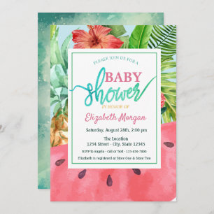 Watermelon, Pineapple Palm Leaves Baby Shower Invitation