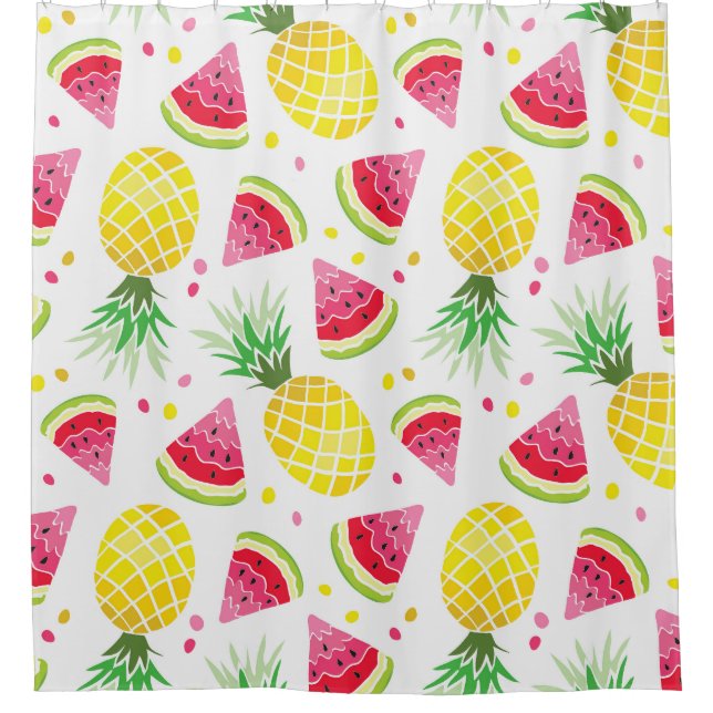 Watermelon Pineapple Summer Seamless Print Shower Curtain (Front)