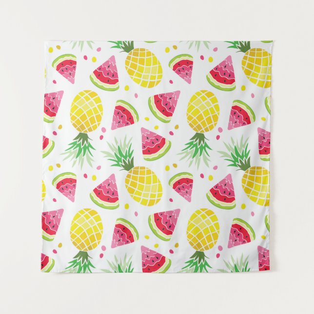 Watermelon Pineapple Summer Seamless Print Tapestry (Front)