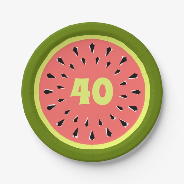 Watermelon Pink 40 Age paper plates (Front)