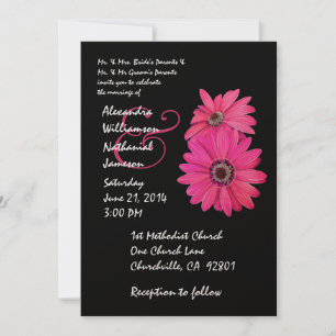 Watermelon Pink and Black Daisy Wedding Invitation