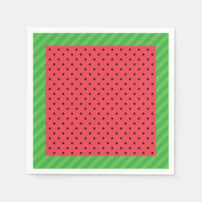 Watermelon pink and black dot summer fruit napkin (Front)