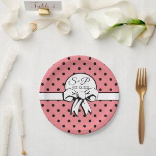 Watermelon Pink Black Dots White Bow Personalised Paper Plate