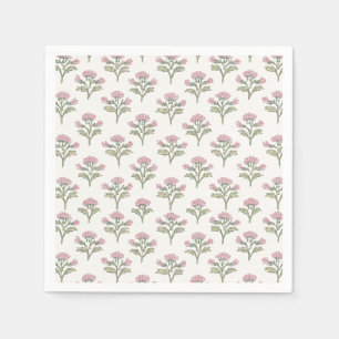 Watermelon Pink Block Print Floral Napkin