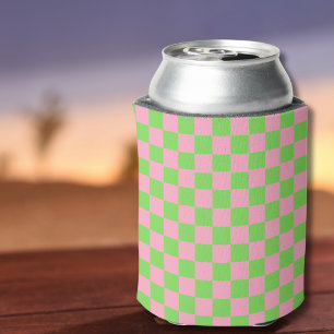 Watermelon Pink Green Chequered Cute Stylish Girly Can Cooler