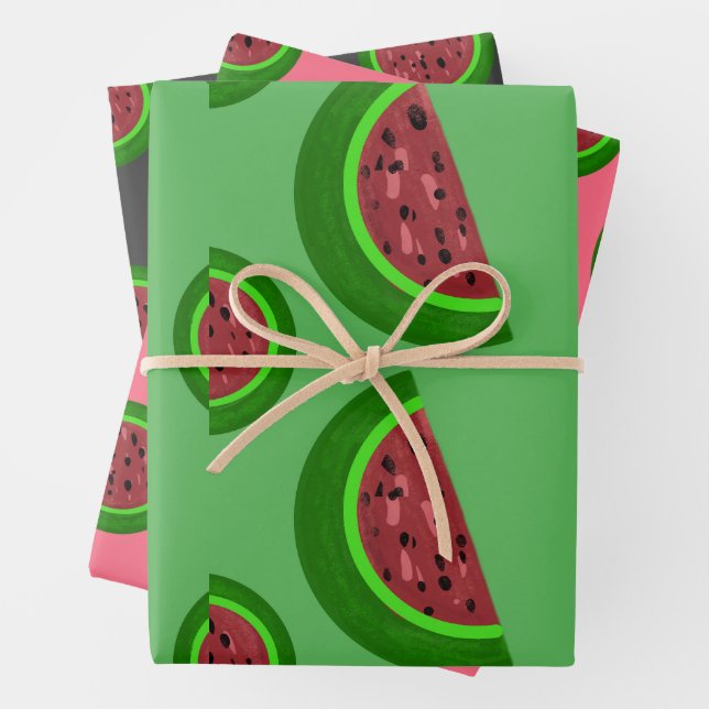  Watermelon Pink, green, seed black Wrapping Paper (In situ)