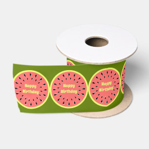 Watermelon Pink Happy Birthday wide Satin Ribbon
