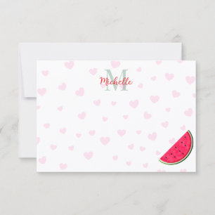 Watermelon Pink Hearts Custom Monogram Blank  Card