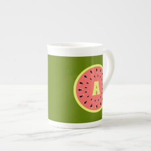Watermelon Pink Monogram Bone China Mug