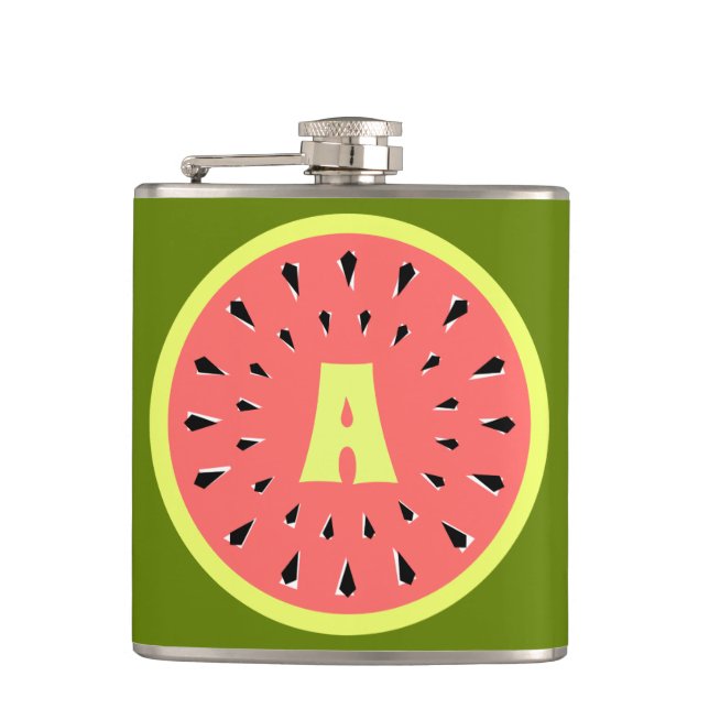 Watermelon Pink Monogram Hip Flask (Front)
